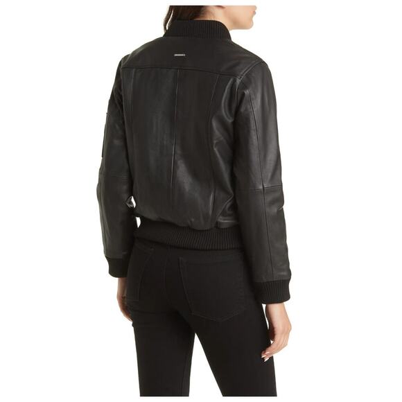 Deadwood Recycled Lambskin Leather Bomber Jacket Size Large - Picture 3 of 15